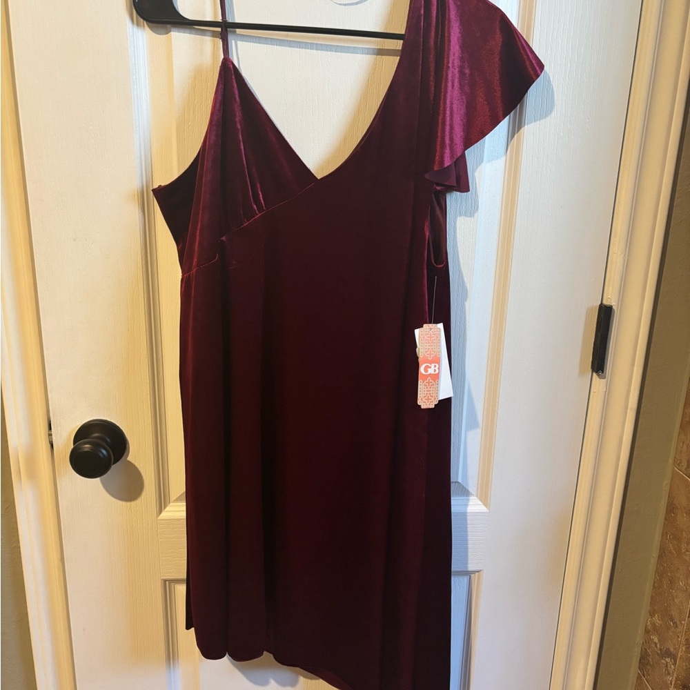 Gianni Bini Burgundy Velvet Asymmetrical Dress